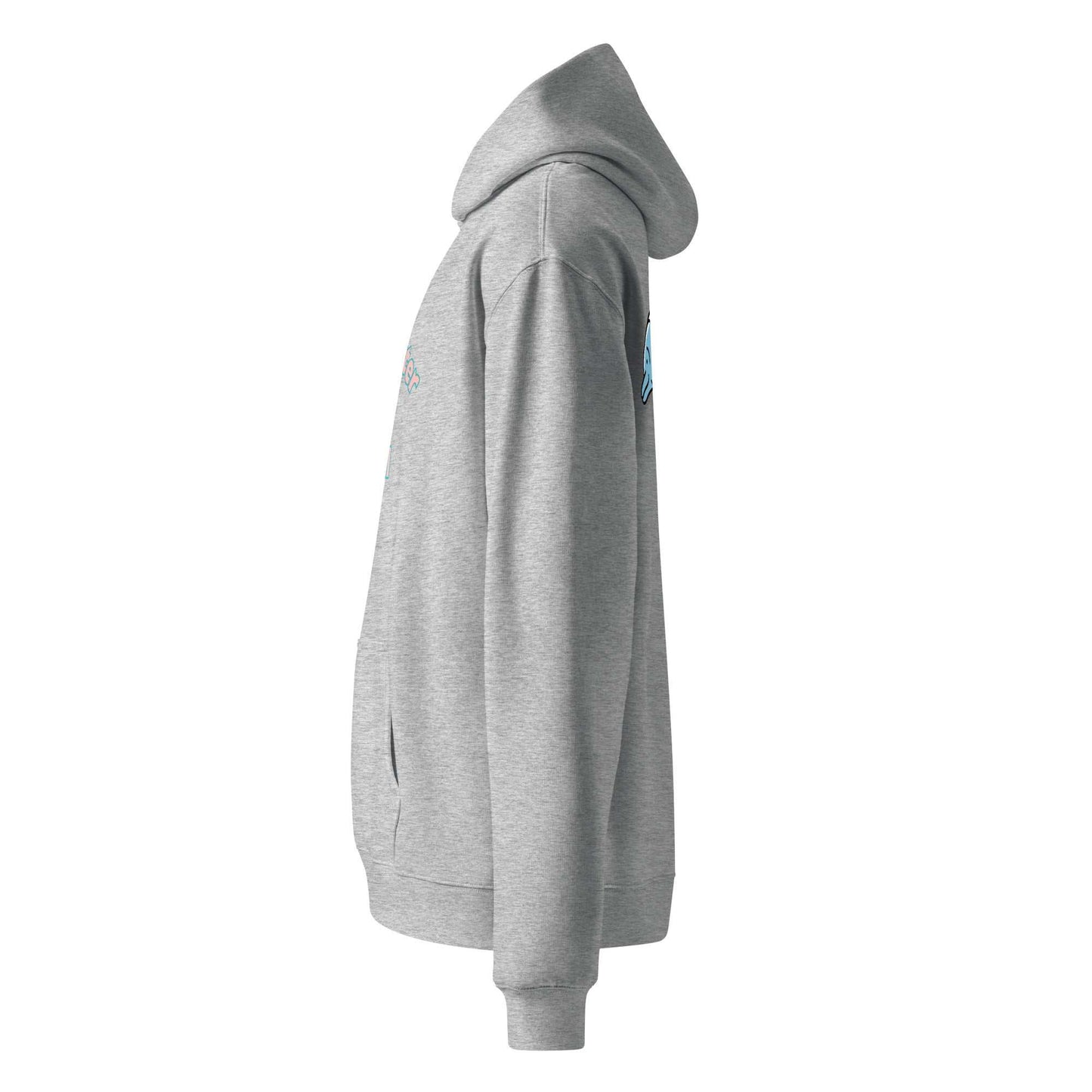 A close up of The Azimuth Oversized Hoodie, showing the relaxed fit, drawstring hood.