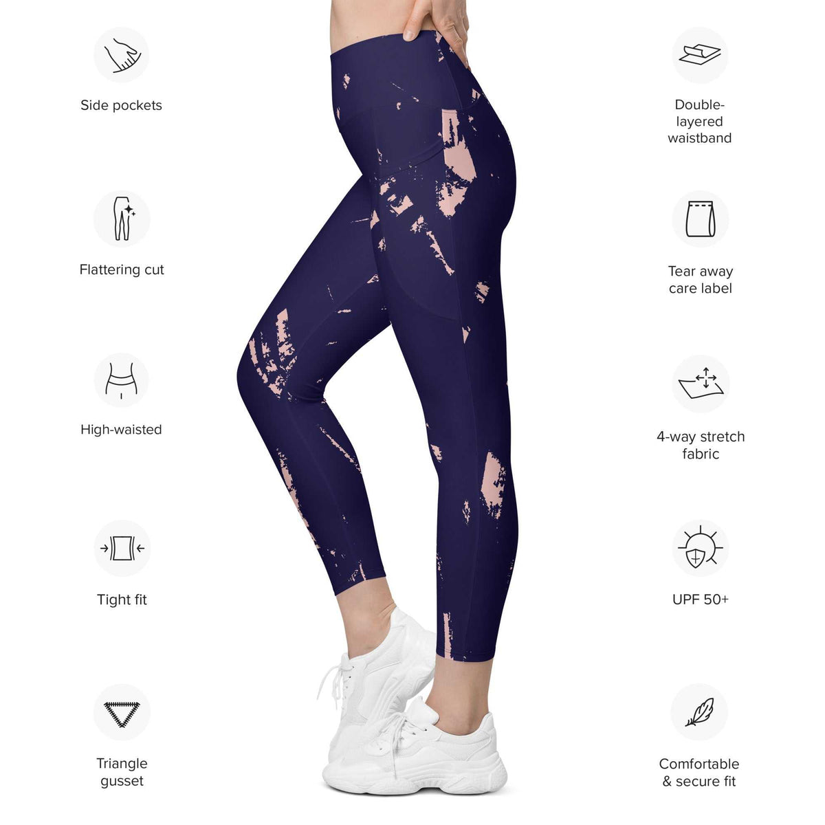 The Bristol Sculpt Leggings in high-waisted, tight fit design with side pockets and abstract brush stroke print