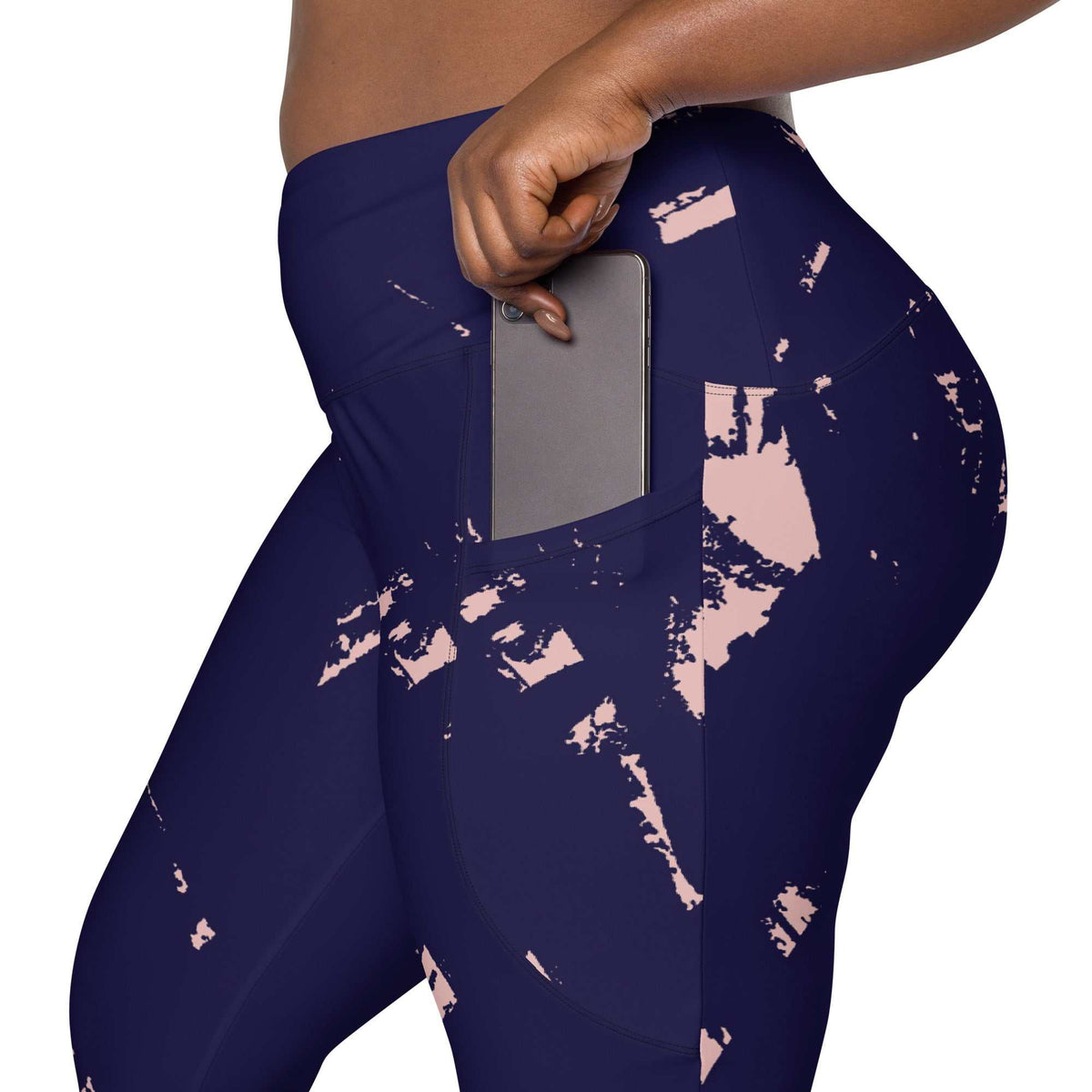 The Bristol Sculpt Leggings with bold pink graffiti brush stroke print, high waist, soft stretch fabric, mild compression, and side pockets.