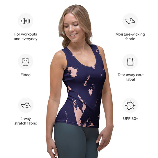Woman wearing fitted Bristol Tank Top with 4-way stretch, moisture-wicking fabric, and UPF 50+ protection