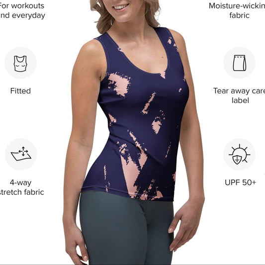 Woman wearing fitted Bristol Tank Top with 4-way stretch, moisture-wicking fabric, and UPF 50+ protection