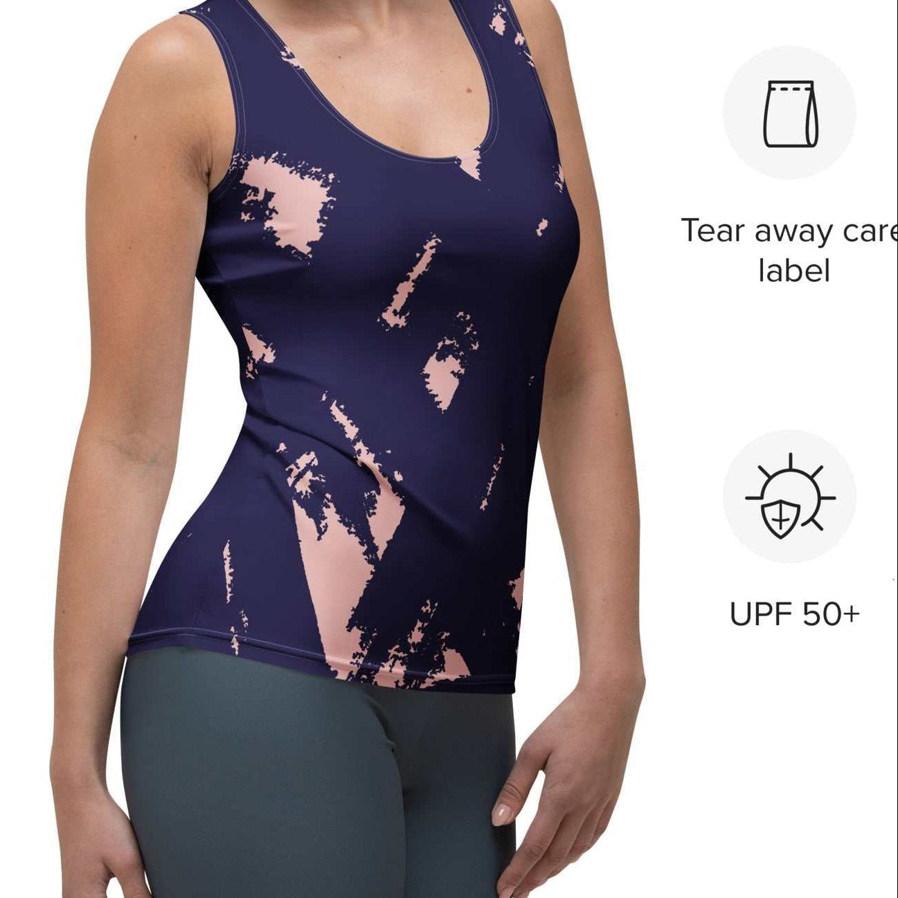 Woman wearing fitted Bristol Tank Top with 4-way stretch, moisture-wicking fabric, and UPF 50+ protection
