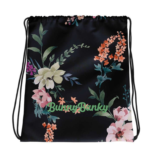 Floral print drawstring bag with contrasting shoulder straps, ideal gym essential backpack