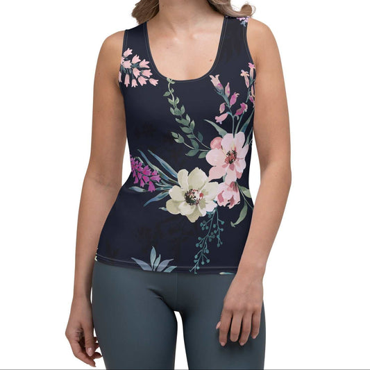 Model wearing the circle performance tank by BunnyBankY