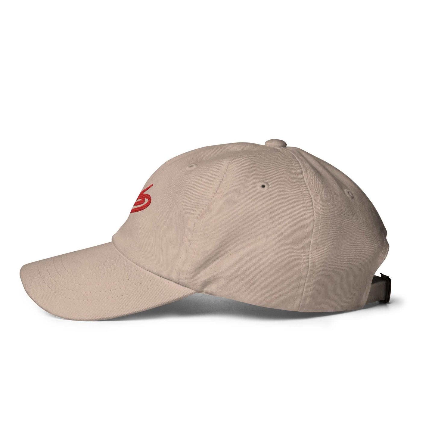 The Atelier Cap in Beige chino cotton with red heart embroidery and adjustable antique buckle strap