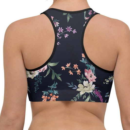 Model wearing the kew botanicals performance bra