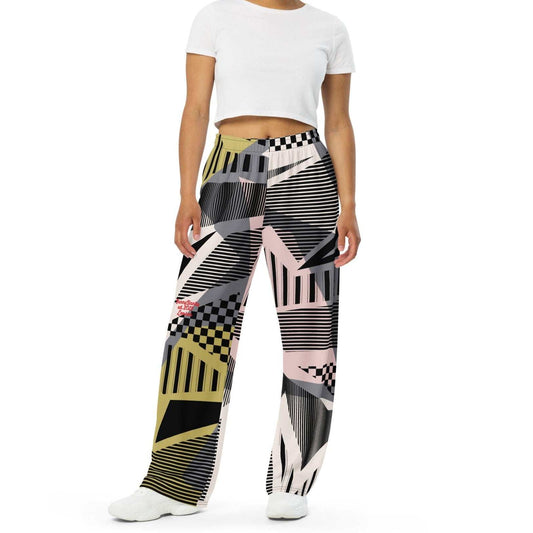 Close-up of the premium knit jersey fabric and checkerboard pattern on the Miami Resort Wide-Leg Joggers.