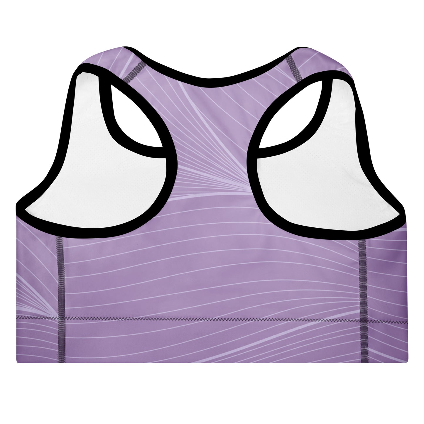 Close-up of the front of the Roma Performance Bra, highlighting the bold "City Babe" text printed on the top left and the dynamic graphic spiral print details.