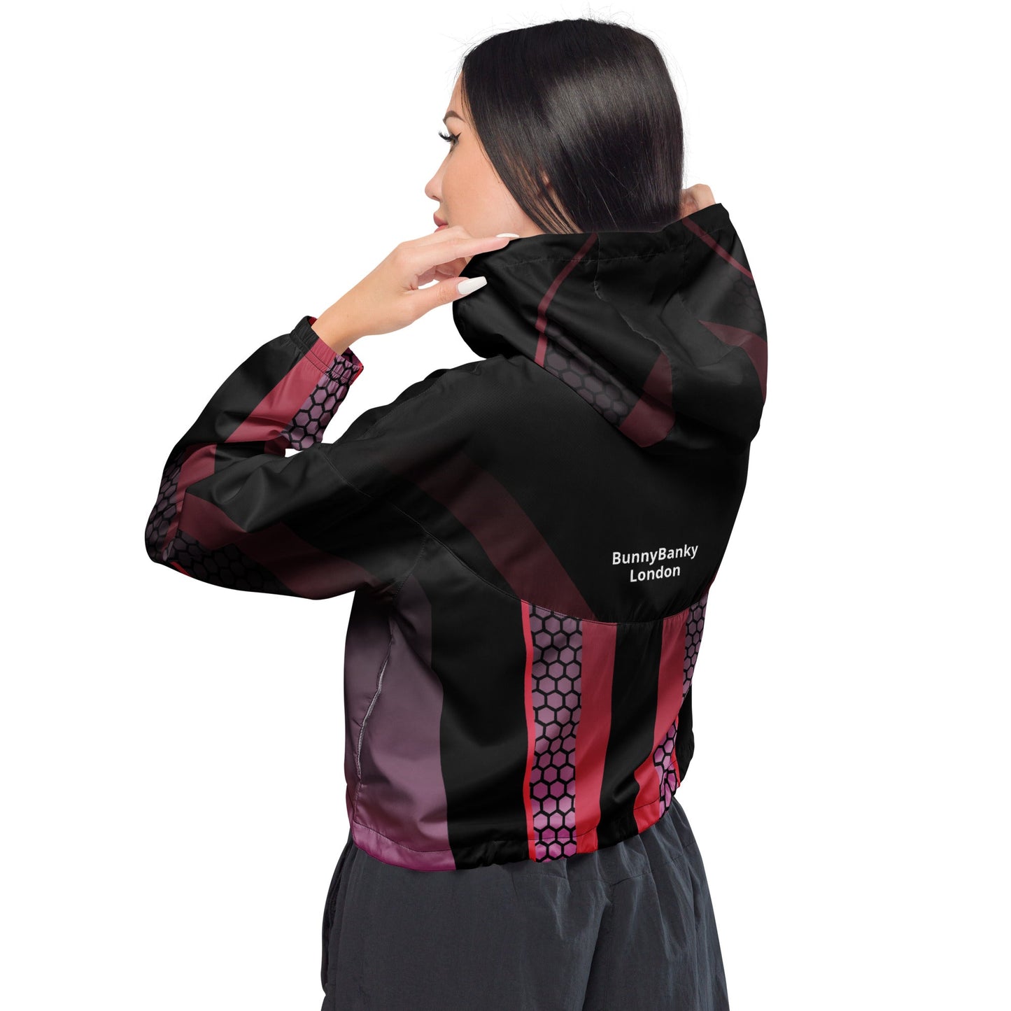 BunnyBanky UrbanFlex EcoShield Cropped Windbreaker: Sustainable Activewear - BunnyBanky