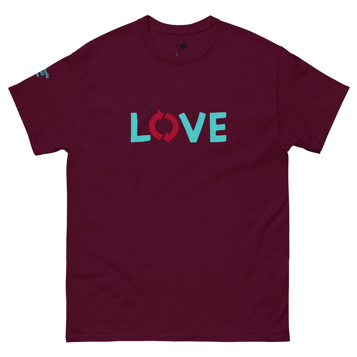 Front view of the BunnyBanky unisex classic maroon t-shirt featuring the word 