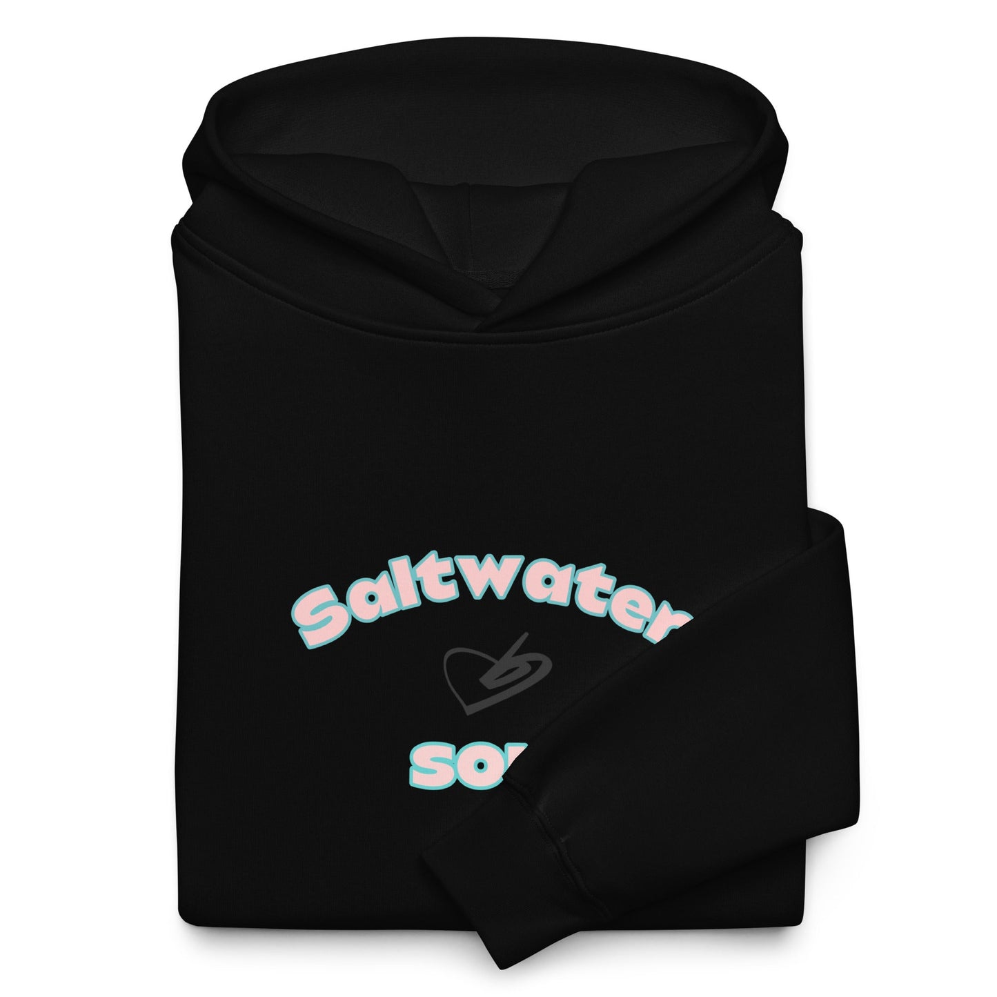 The Azimuth Oversized Hoodie, showing the relaxed fit, drawstring hood, and "Saltwater Soul" text arched around the heart logo on the chest.