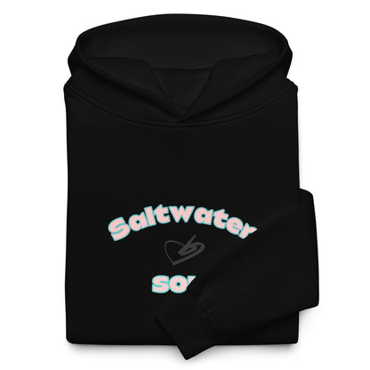 The Azimuth Oversized Hoodie, showing the relaxed fit, drawstring hood, and "Saltwater Soul" text arched around the heart logo on the chest.
