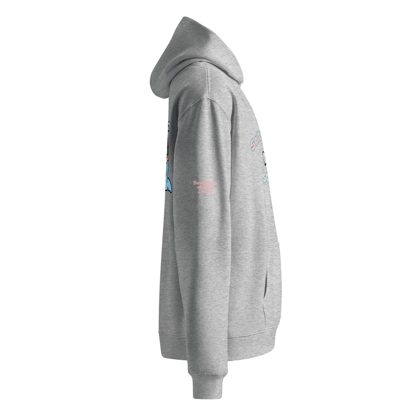A close up of The Azimuth Oversized Hoodie, showing the relaxed fit, drawstring hood.