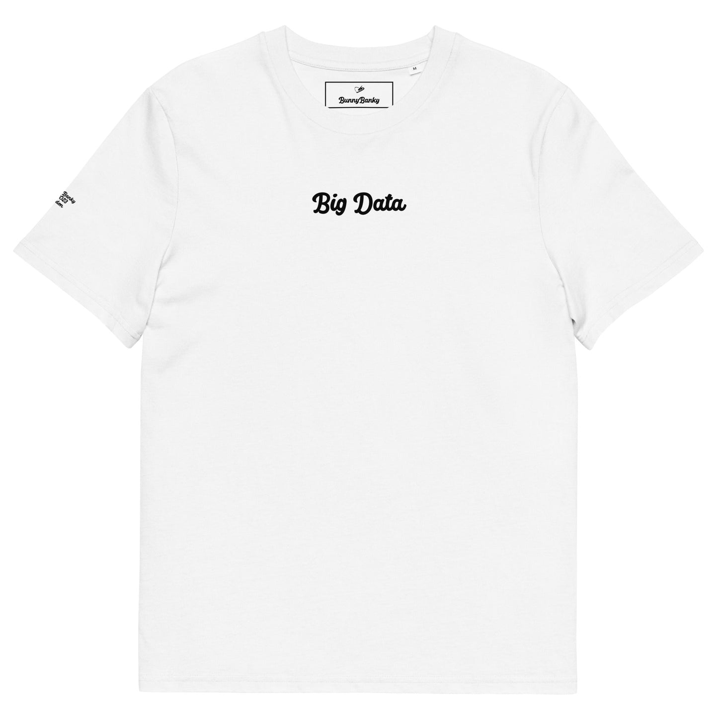 A close-up of TheThe Big Data Tee, showing the pop-art "Big Data" text printed on the premium organic cotton fabric.