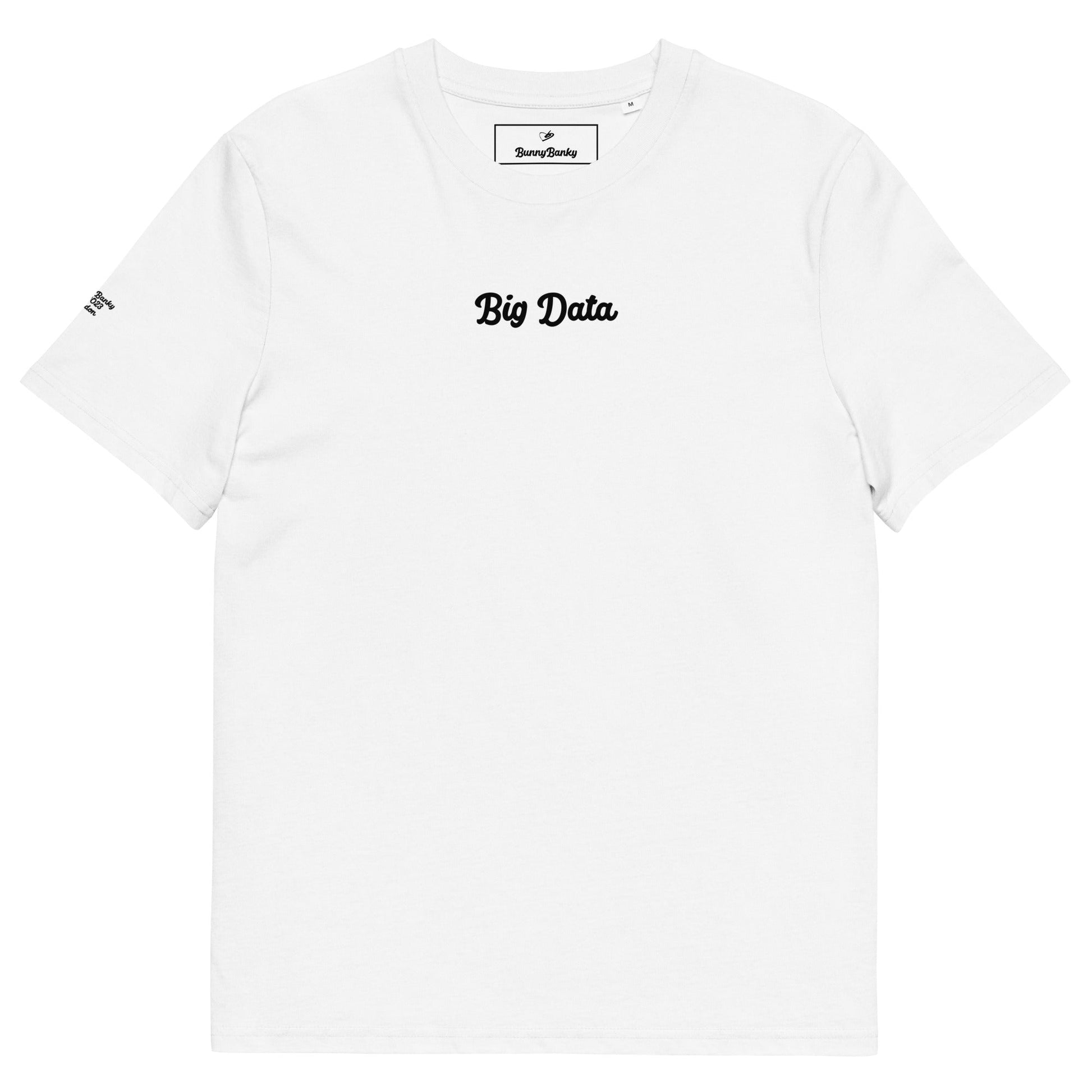 A close-up of TheThe Big Data Tee, showing the pop-art "Big Data" text printed on the premium organic cotton fabric.