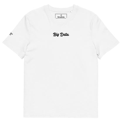 A close-up of TheThe Big Data Tee, showing the pop-art "Big Data" text printed on the premium organic cotton fabric.