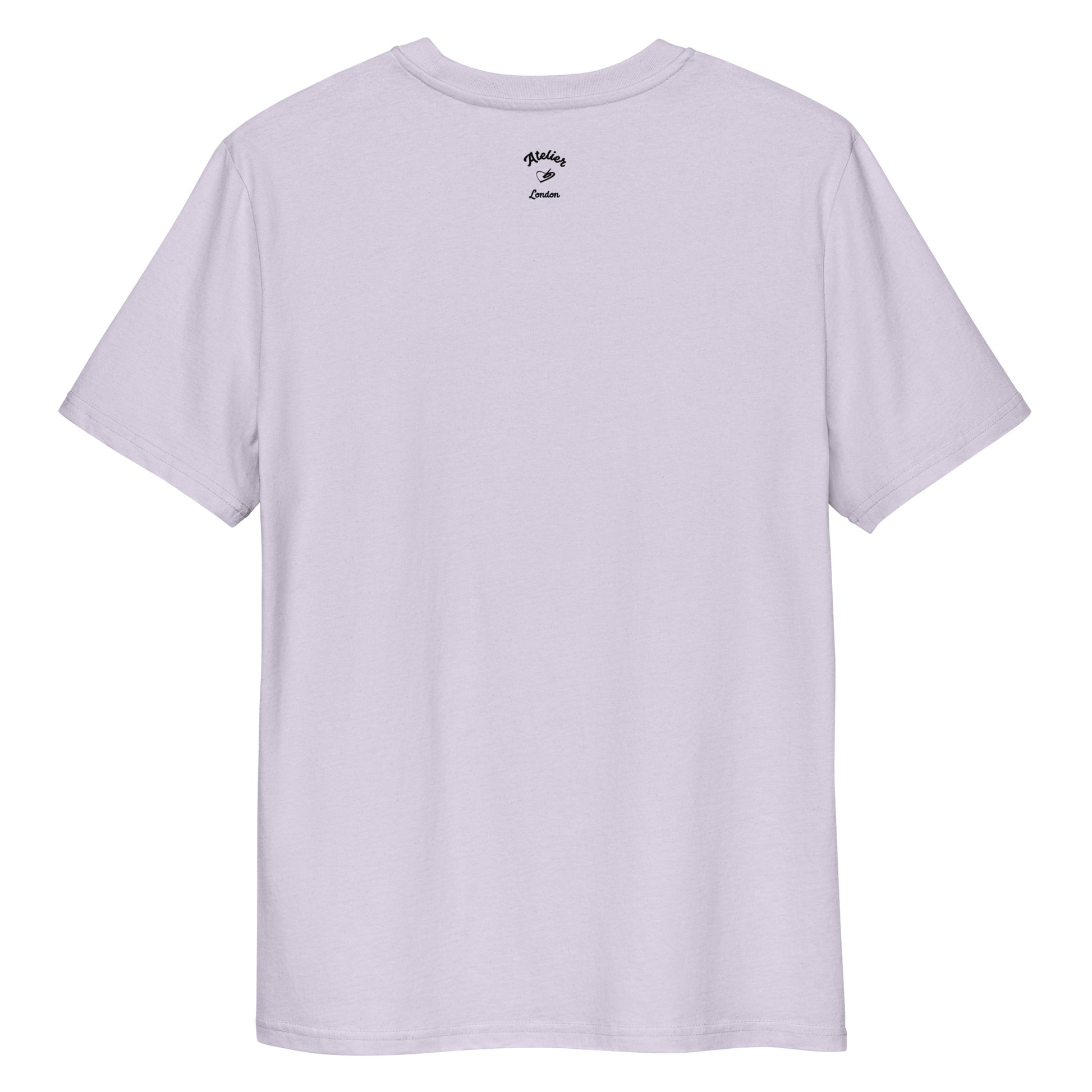 Levander t-shirt with a brand logo on the back against a white background