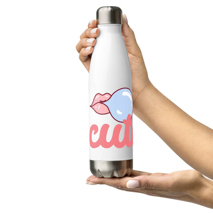 The Cute  Bottle in crisp white, contrasting with the glossy pink lips pop-art print.