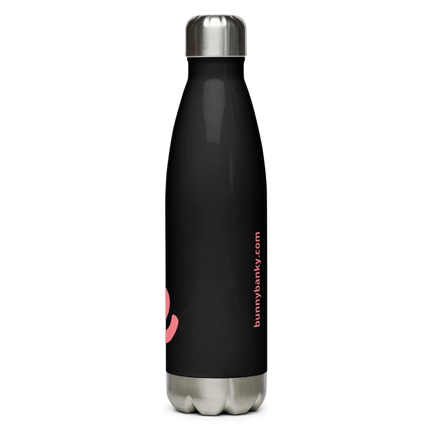 The Cute  Bottle in glossy black, showing a pop-art print of pink lips blowing a bubble that says 'cute'.
