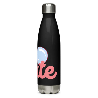 The Cute Bottle in glossy black, showing a pop-art print of pink lips blowing a bubble that says 'cute'.