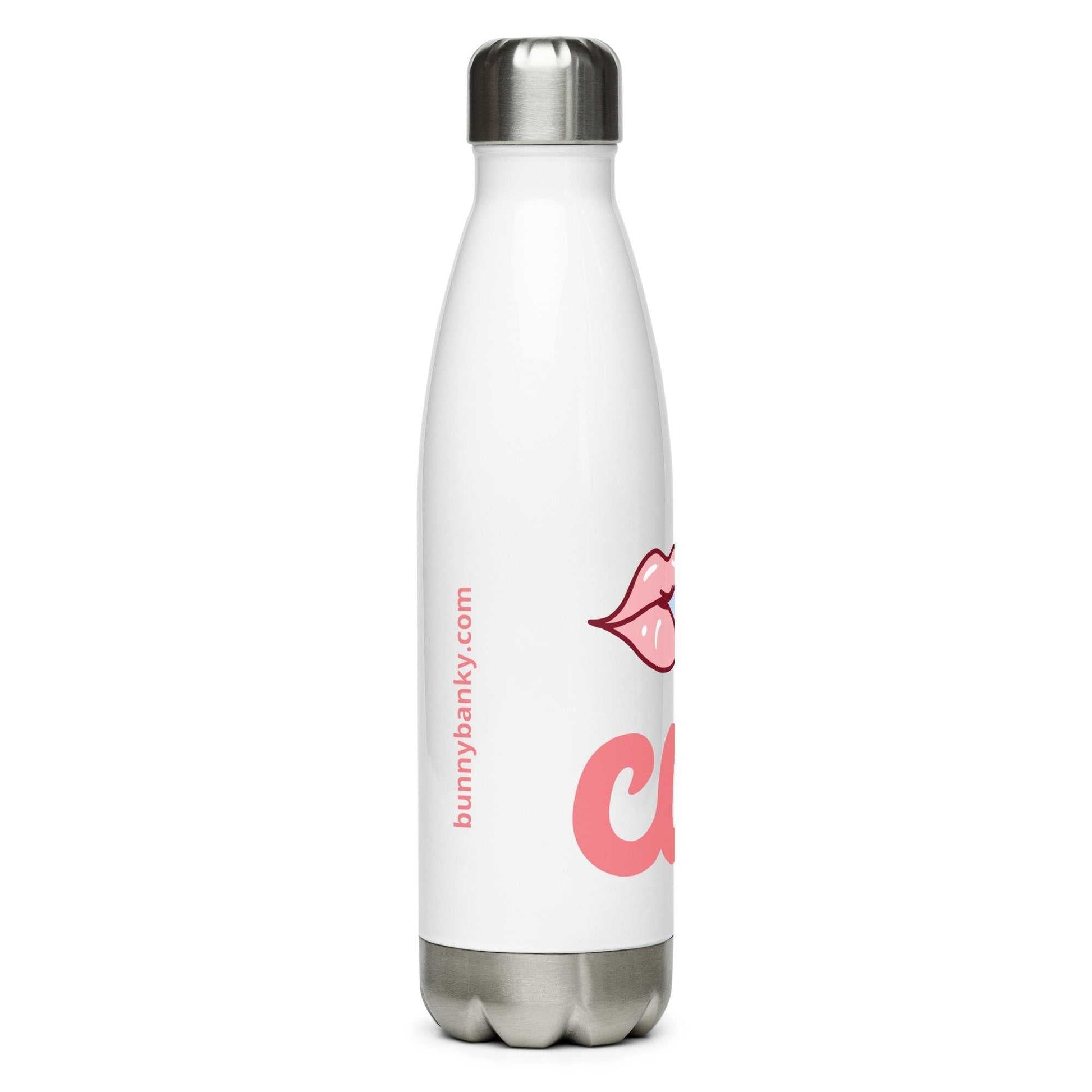 The Cute  Bottle in crisp white, contrasting with the glossy pink lips pop-art print.