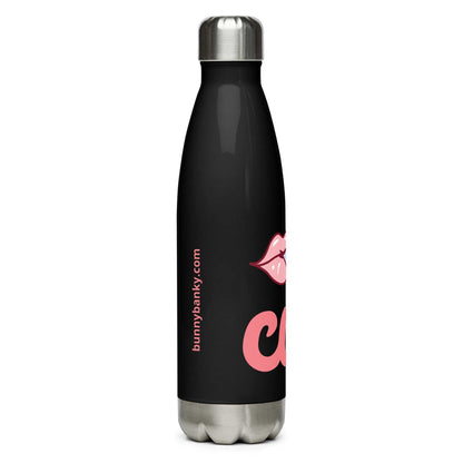 TheCute  Bottle in glossy black, showing a pop-art print of pink lips blowing a bubble that says 'cute'.