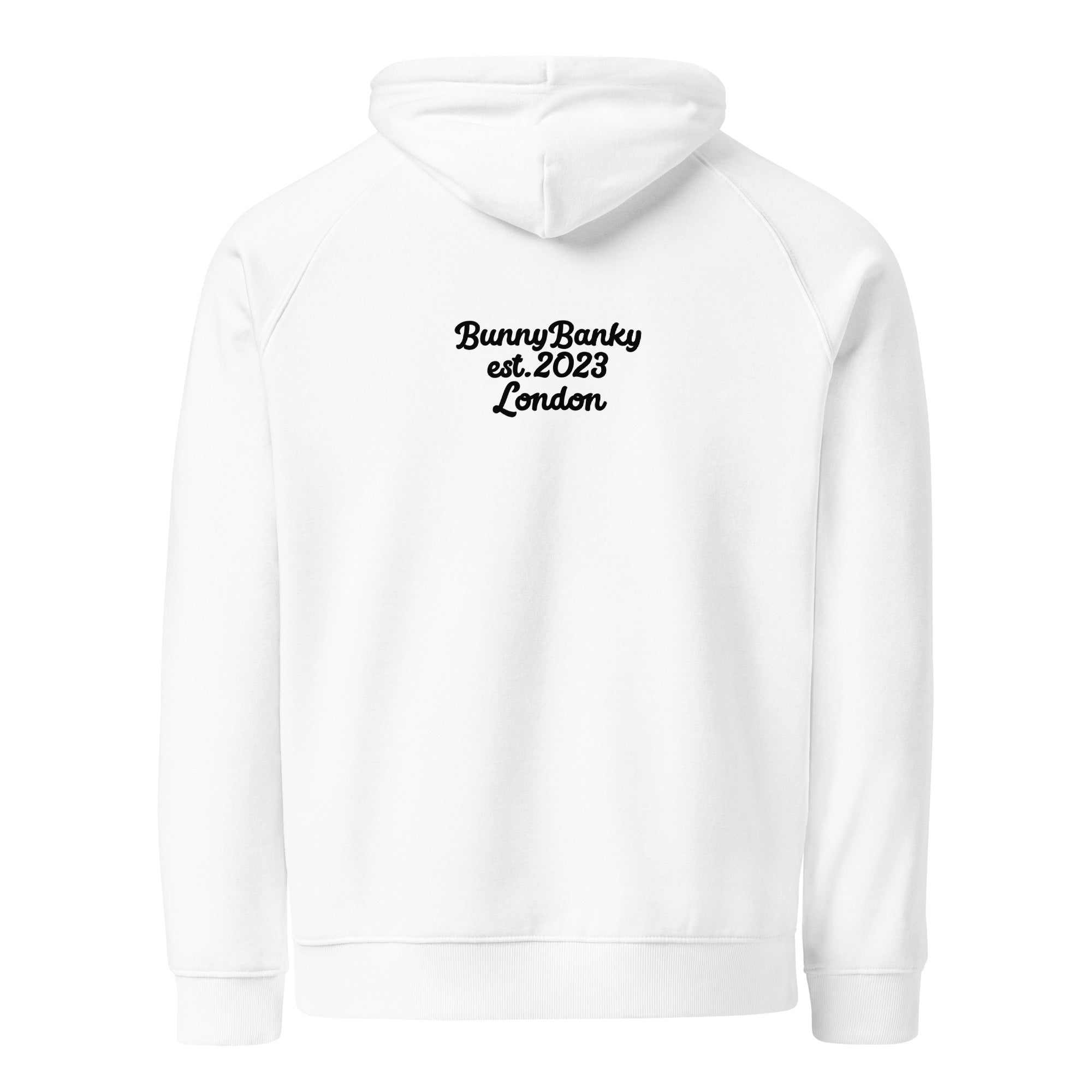 A close up of The Atelier Hoodie showing the branded heritage signature at the back