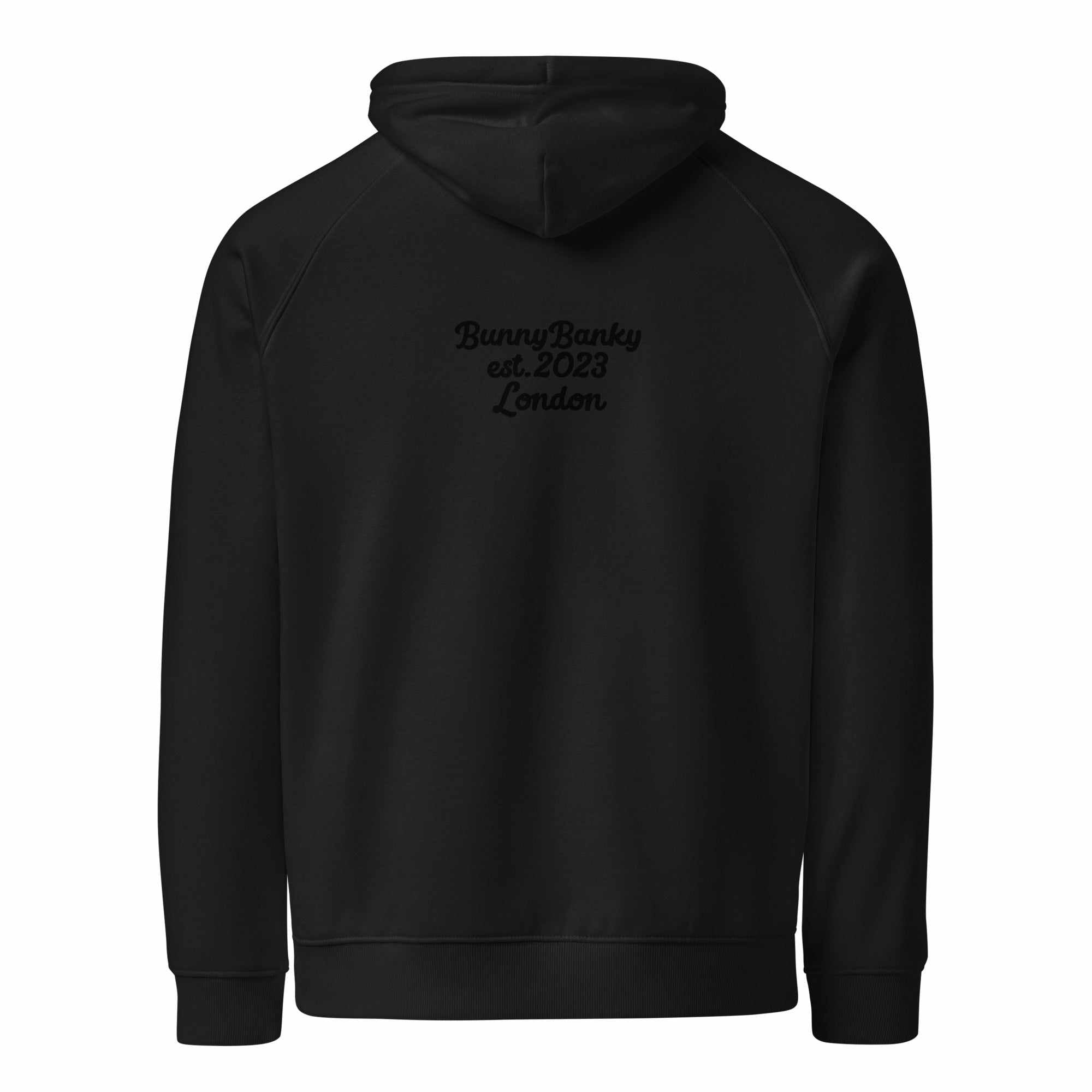 A close up of The Atelier Hoodie showing the branded heritage signature at the back