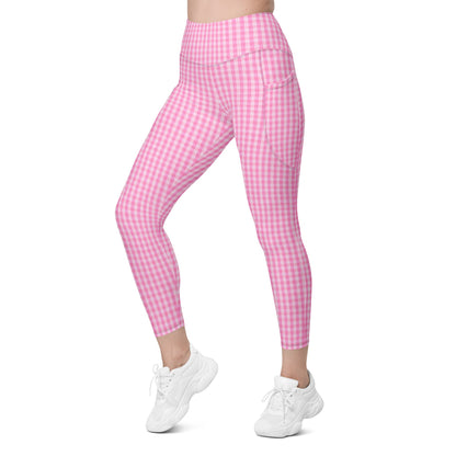 A model wearing the EcoFlex Sculpt Leggings  in plaited pink pattern