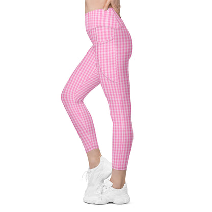 A model wearing the EcoFlex Sculpt Leggings  in plaited pink pattern