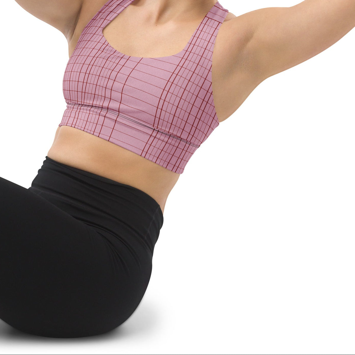 a woman wearing the edinburgh longline performance bra
