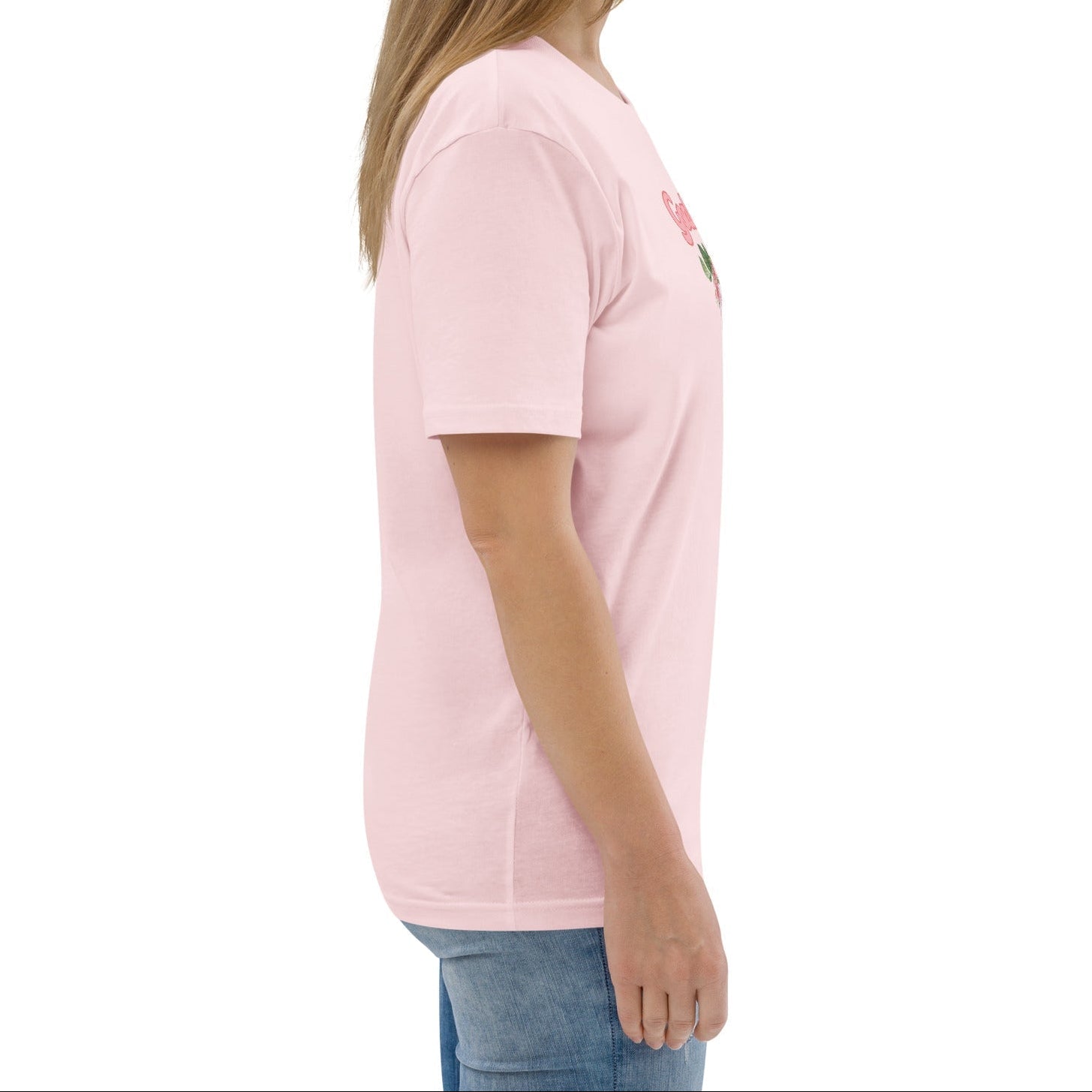 A model wearing The Goal Digger Tee in 100% organic cotton, showing the 