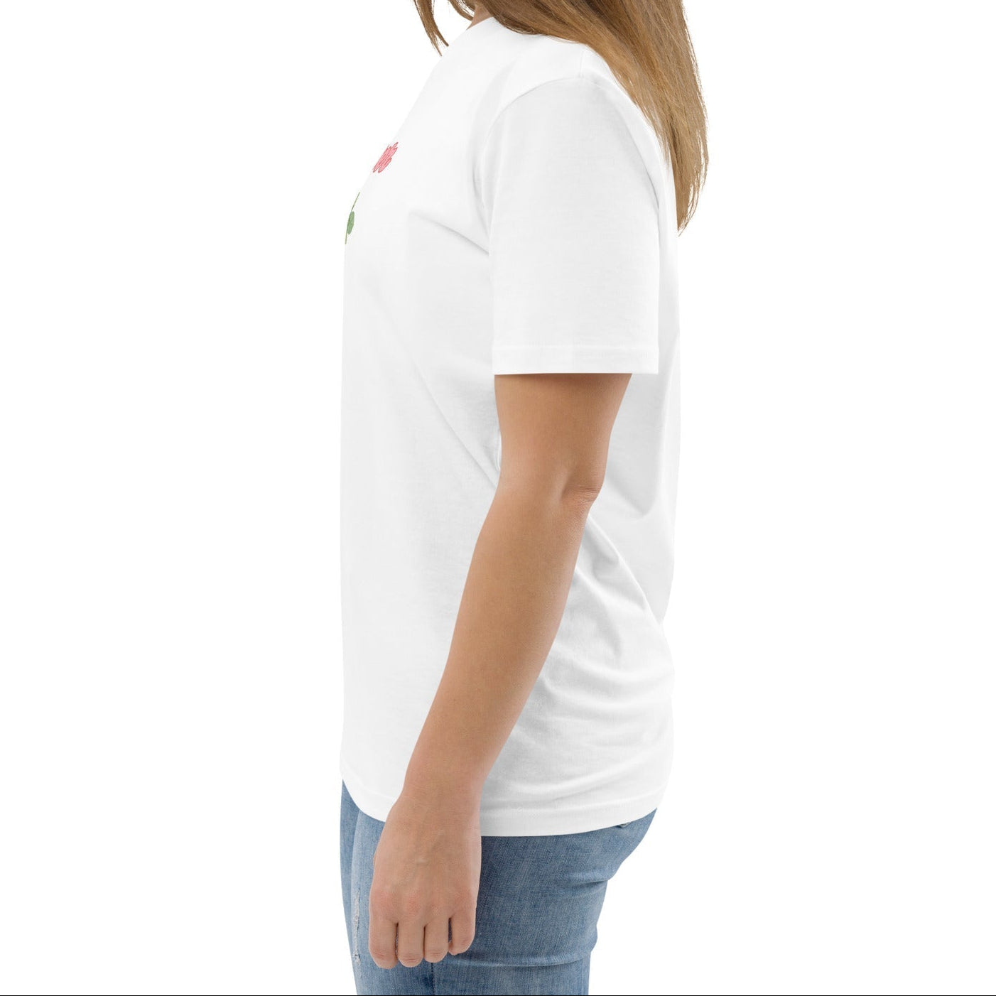 A model wearing The Goal Digger Tee in 100% organic cotton, showing the 