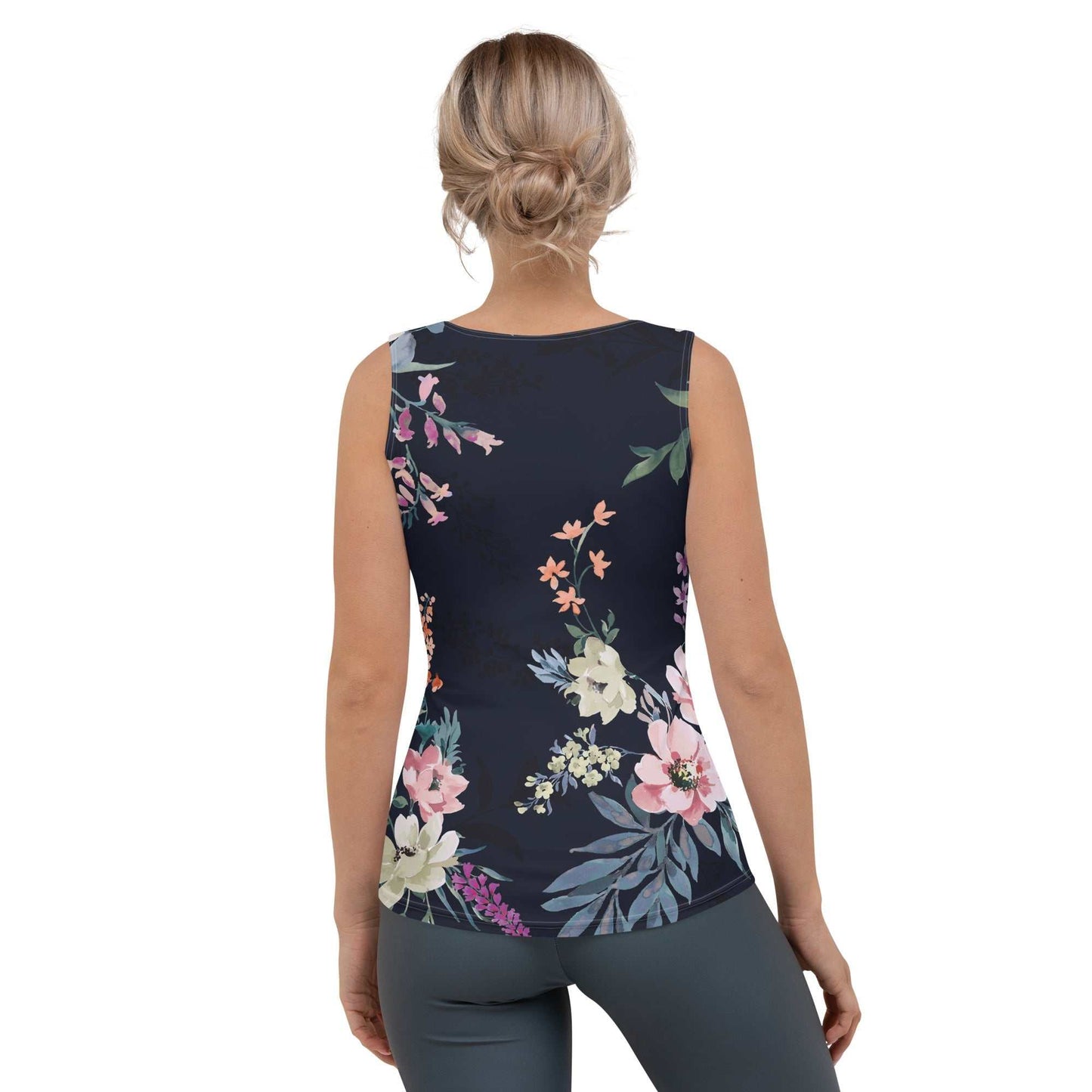 Model wearing the  kew botanical performance tank by BunnyBankY