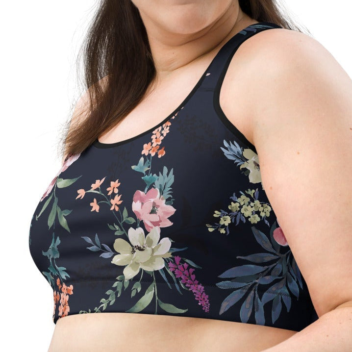 Model wearing the kew botanicals performance bra