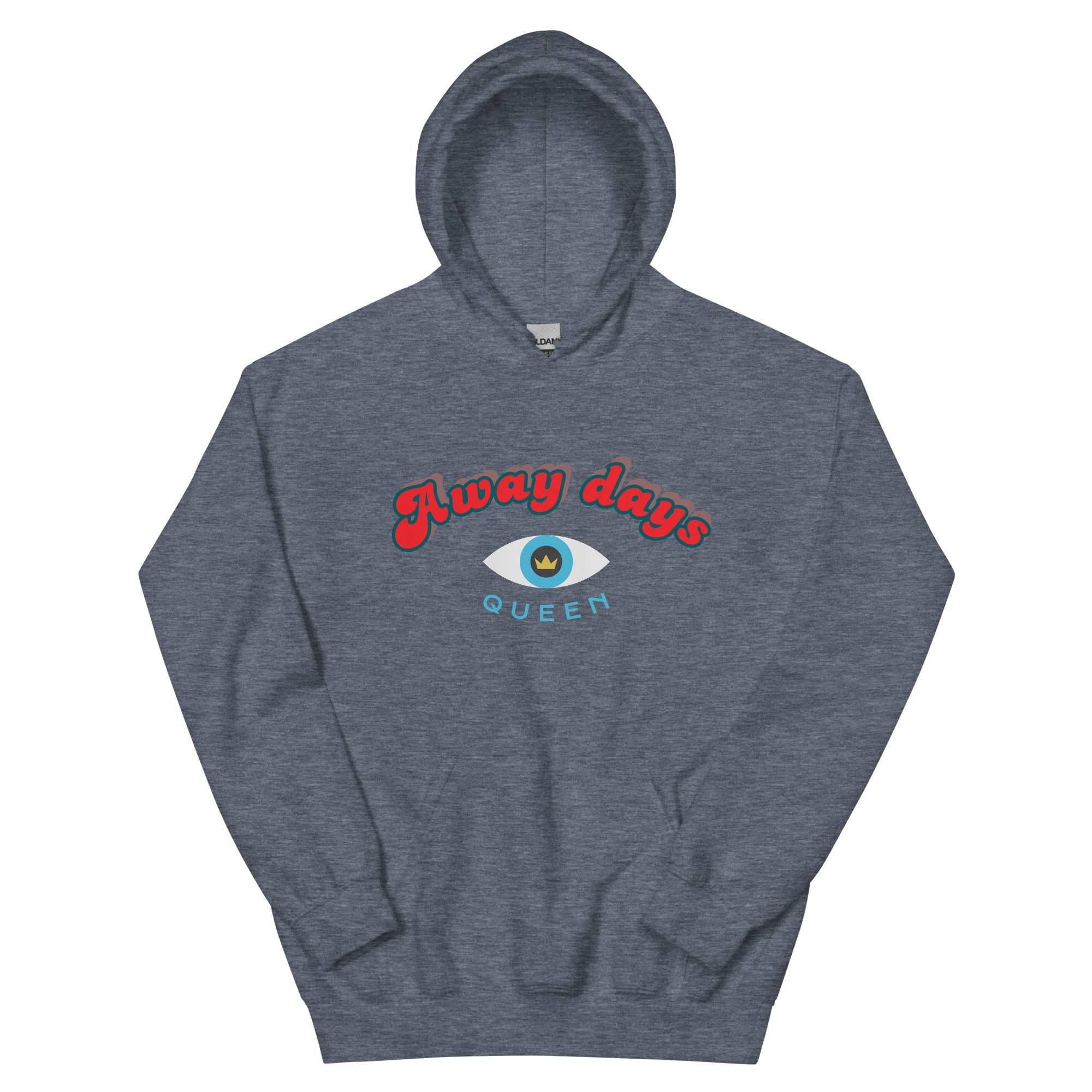 A close-up of The Mykonos Hoodie's print, showing the detailed premium crown over the text 