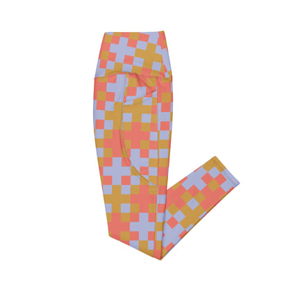 View of the Pixel Glam Sculpt Leggings showcasing the flattering body-contouring effect of the geometric print and the secure, seamless fit of the high waistband.