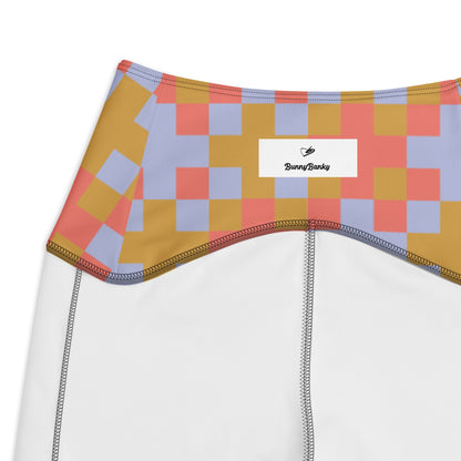 Inside fabric seems view of the Pixel Glam Sculpt Leggings o, showcasing the flattering body-contouring effect of the geometric print and the secure, seamless fit of the high waistband.