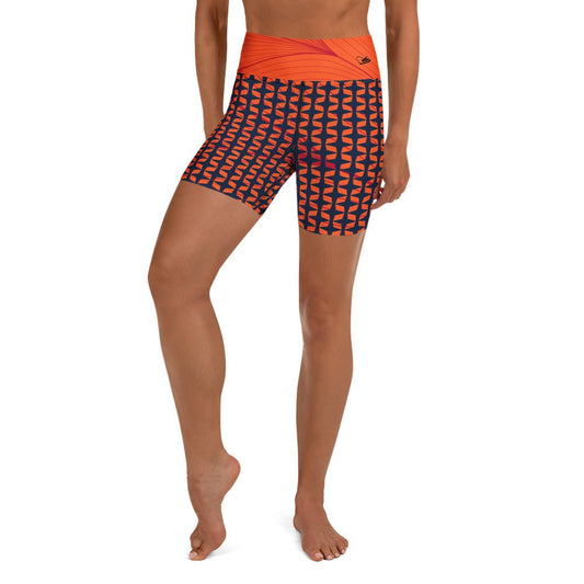 Rhodes Yoga Shorts - BunnyBanky- orange-blue-ionic-logo