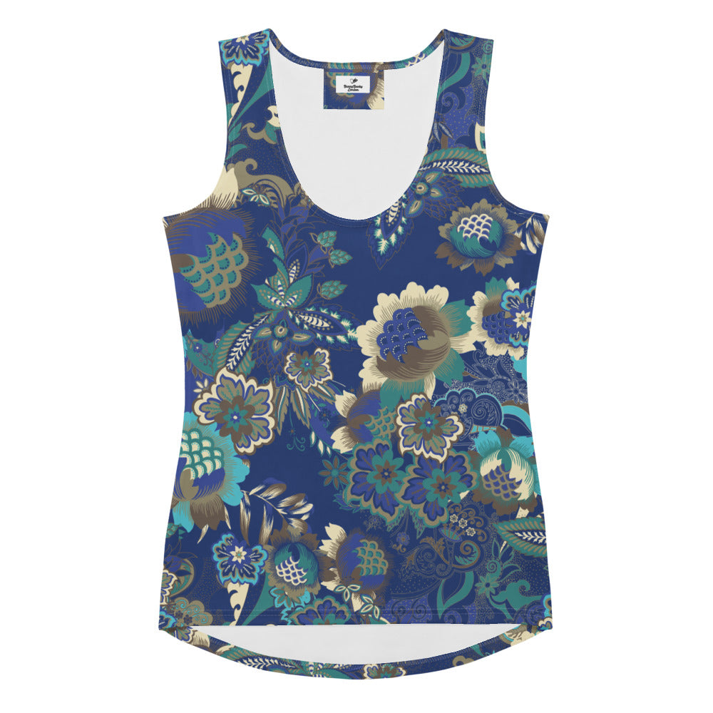THE RIO pERFORMANCE tAN IN BLUE HUES FLORAL PRINT