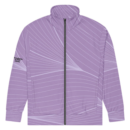 The Roma Track Jacket, showing the lightweight fit and the vibrant lilac graphic print 