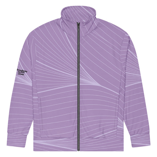 The Roma Track Jacket, showing the lightweight fit and the vibrant lilac graphic print 