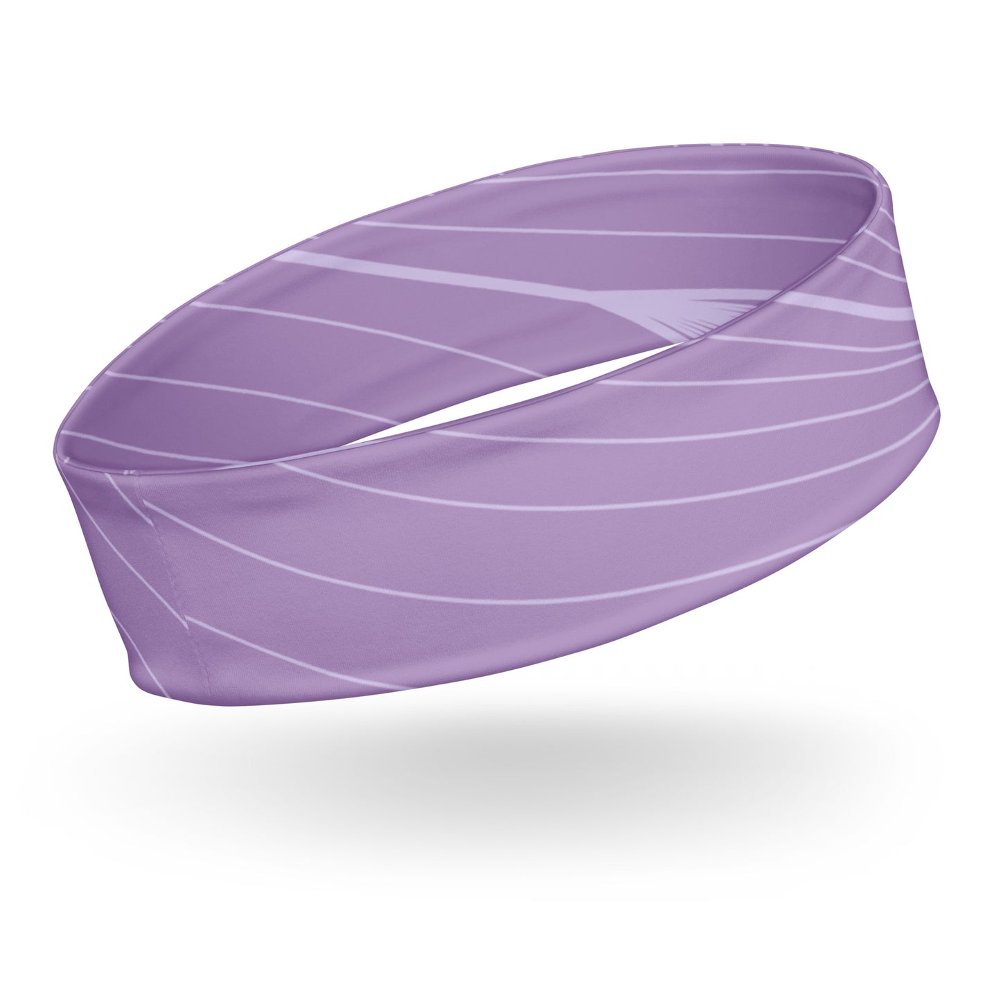 The Roma Headband. A lavender purple athletic headband with a white diagonal stripe pattern and black embroidered text reading 'BunnyBanky est. 2023 London' on a white background.