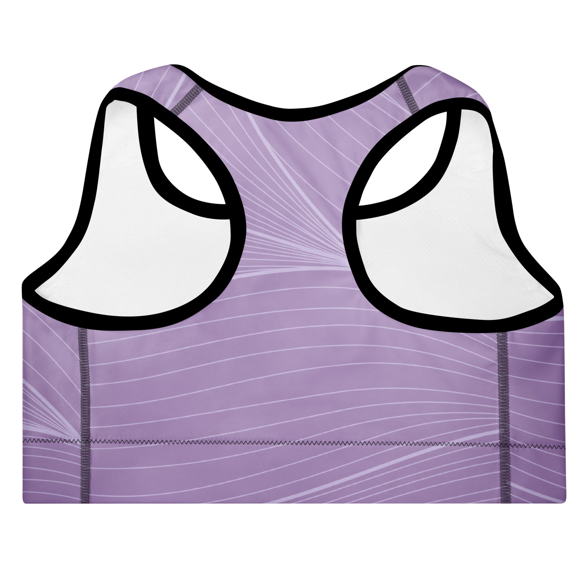 Close-up of the front of the Roma Performance Bra, highlighting the bold "City Babe" text printed on the top left and the dynamic graphic spiral print details.