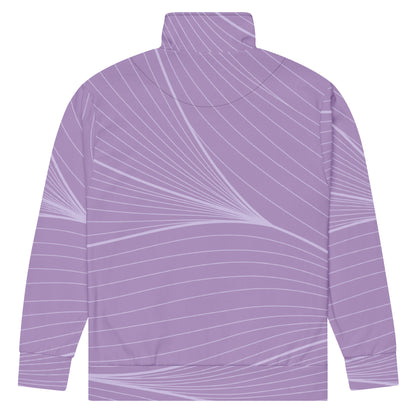 The Roma Track Jacket, showing the lightweight fit and the vibrant lilac graphic print 