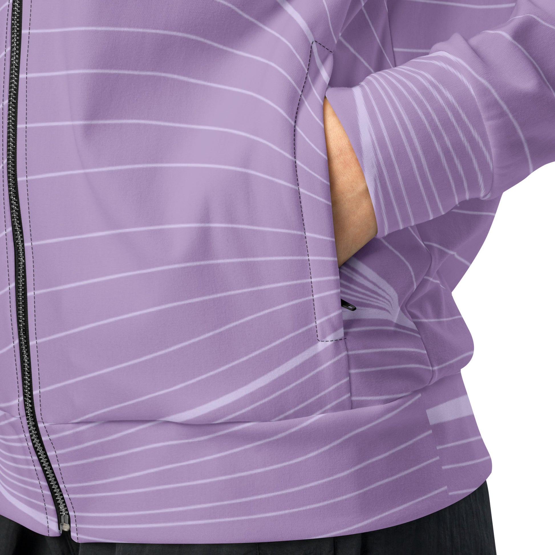 The Roma Track Jacket, showing the lightweight fit and the vibrant lilac graphic print 