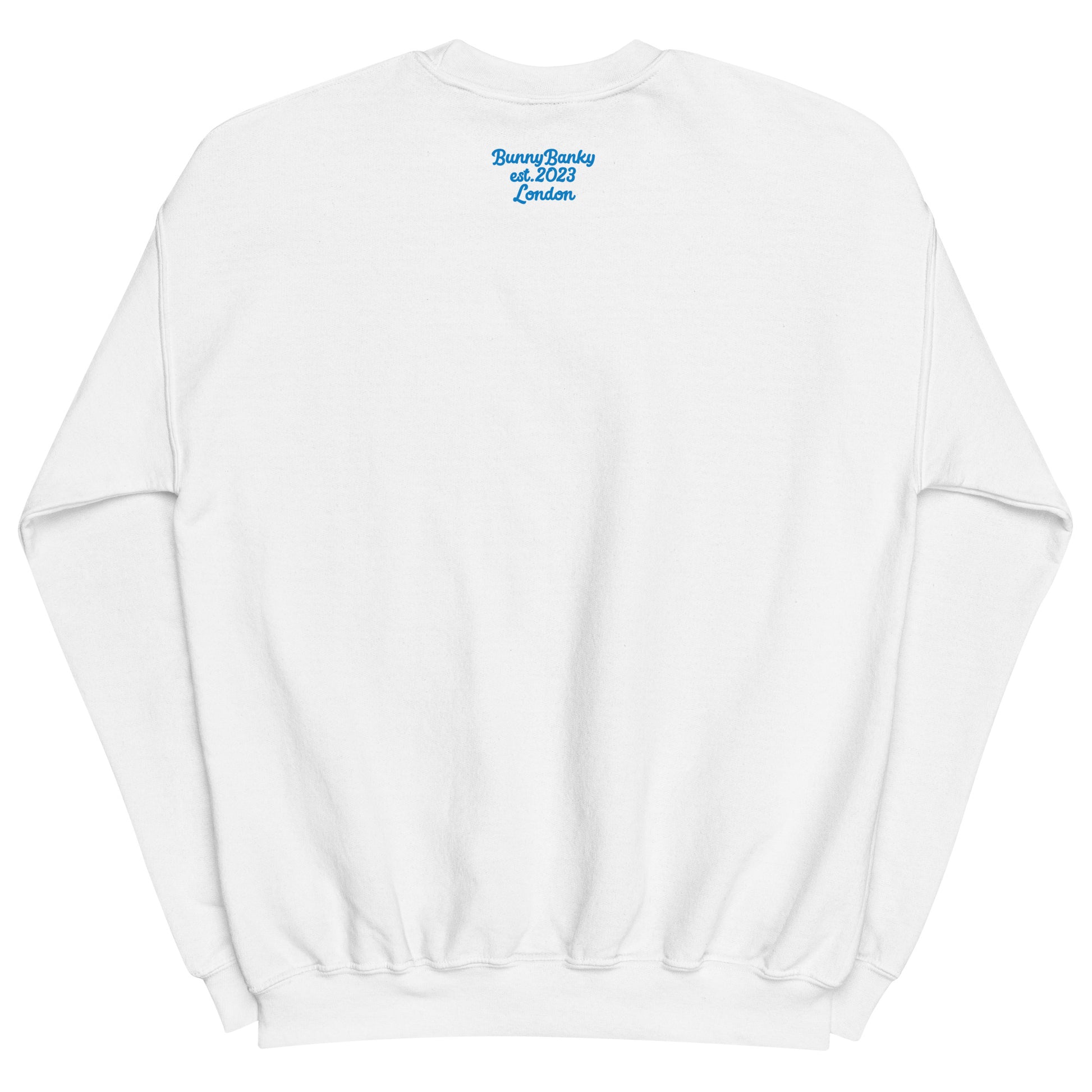 A close-up of the back of The Running Late Sweatshirt, showing the heritage signature print detail.