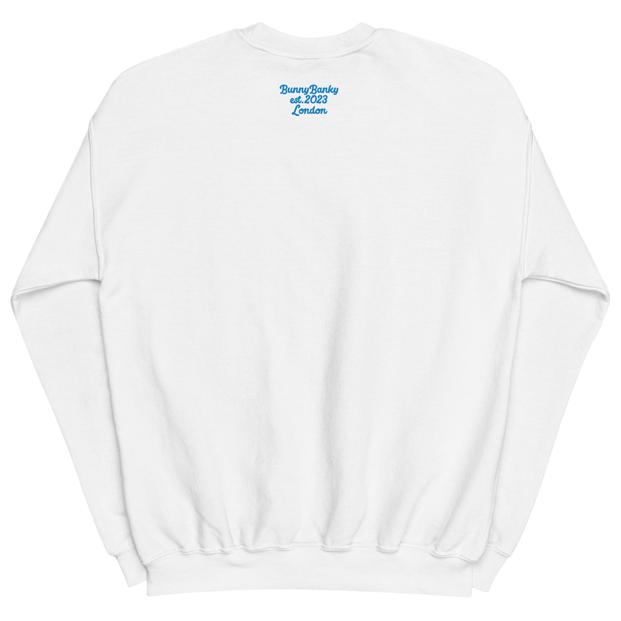 A close-up of the back of The Running Late Sweatshirt, showing the heritage signature print detail.