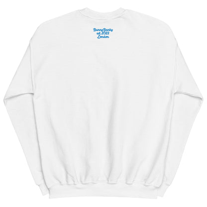 A close-up of the back of The Running Late Sweatshirt, showing the heritage signature print detail.