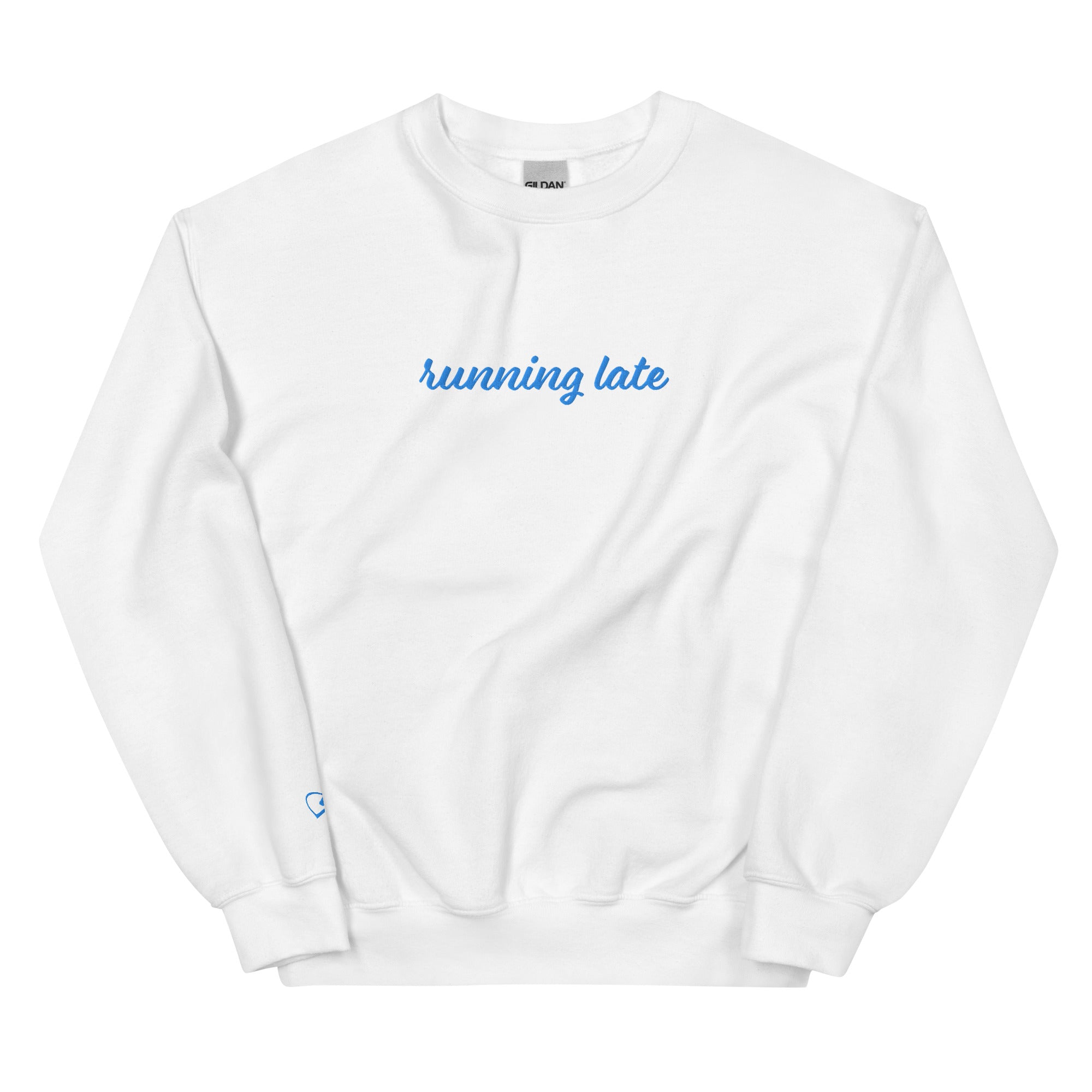 A close-up of The Running Late Sweatshirt, highlighting the 